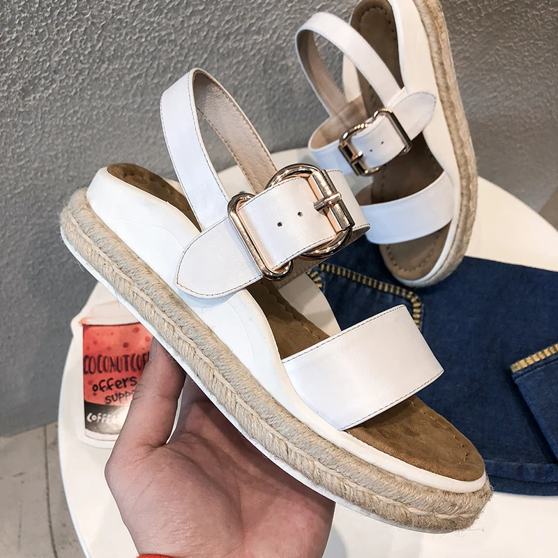 Womeen's genuine leather double band flats sandals open toe summer female comfortable hemp decoration casual platform flats shoe
Womeen's genuine leather double band flats sandals open toe summer female comfortable hemp decoration casual platform flats shoe
