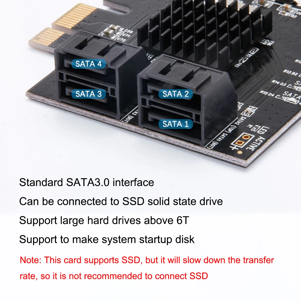 PCI-E to SATA Expansion Card Internal Adapter Converter 4 Port SATA3.0 Expansion Card Support Hot Plug Heat Exchange
PCI-E to SATA Expansion Card Internal Adapter Converter 4 Port SATA3.0 Expansion Card Support Hot Plug Heat Exchange