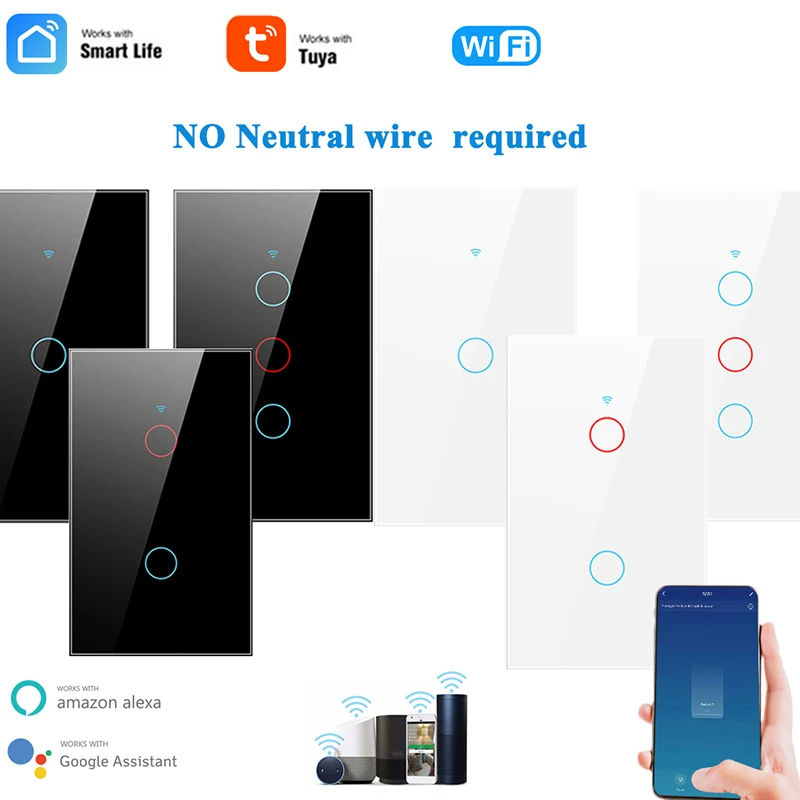 WiFi Smart Light Touch Switch No Neutral Wire Required Smart Life Tuya APP control Alexa Google Home Compatible 1/2/3 Gang EU US
WiFi Smart Light Touch Switch No Neutral Wire Required Smart Life Tuya APP control Alexa Google Home Compatible 1/2/3 Gang EU US
