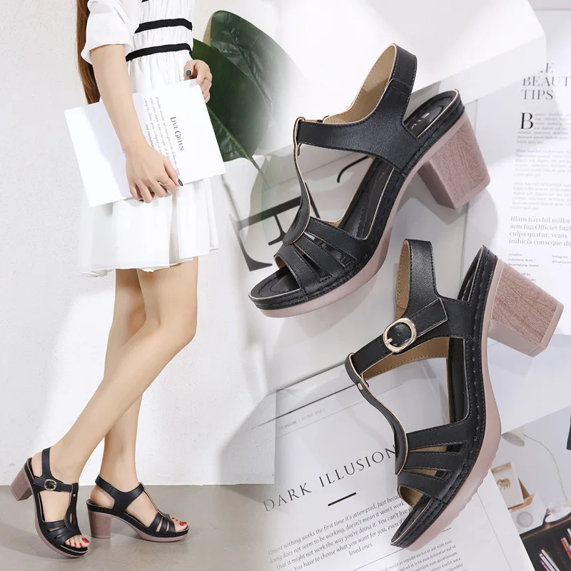 2021 new thick high heel comfortable large size sandals 
2021 new thick high heel comfortable large size sandals