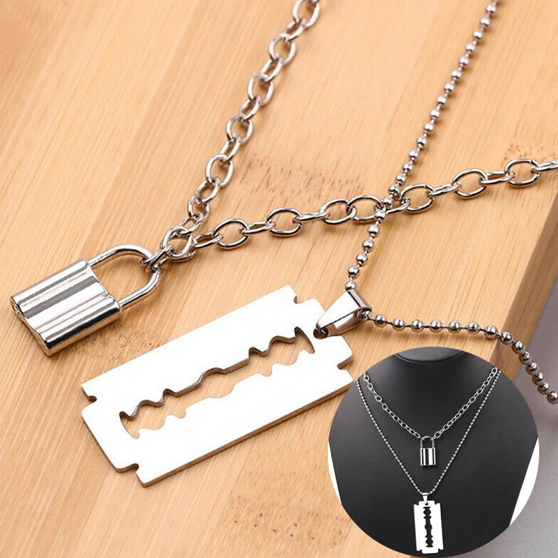 Link Chain Necklace Women Punk Double Layer Lock Padlock Blade Pendant Necklace 
Link Chain Necklace Women Punk Double Layer Lock Padlock Blade Pendant Necklace