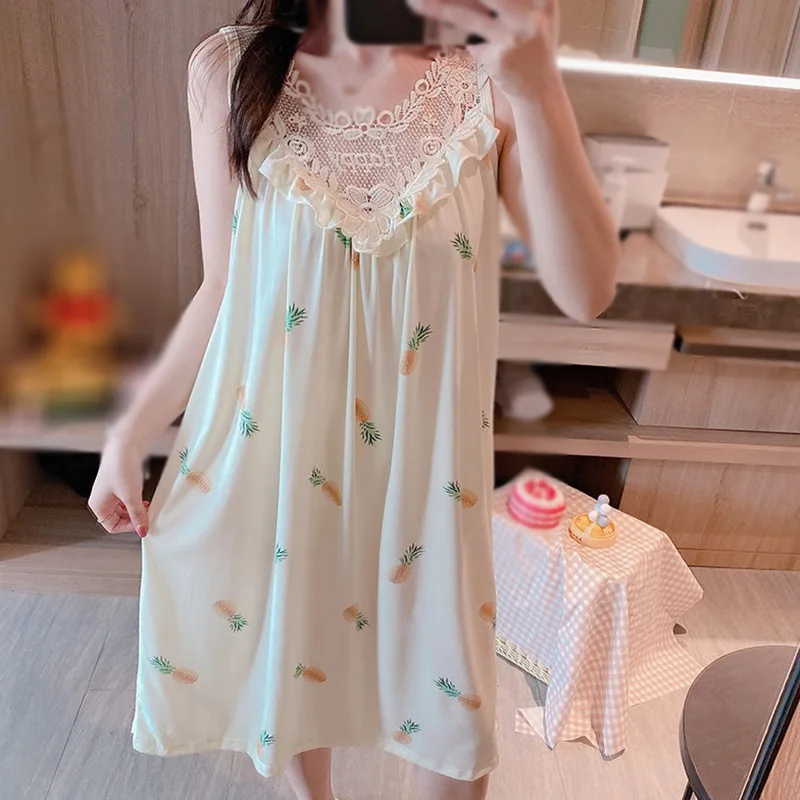 Summer Women Round Neck Embroidery Casual Cute Cartoon Print Stitching Lace Hollow Sleeveless Home Vest Nightdress Pajamas
Summer Women Round Neck Embroidery Casual Cute Cartoon Print Stitching Lace Hollow Sleeveless Home Vest Nightdress Pajamas
