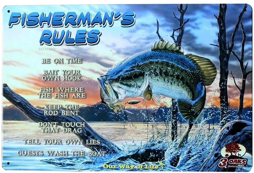 Fisherman's Rules Tin Metal Wall Decoration Thick Tinplate Wall Art Sign for Fishing Grounds Yachts
Fisherman's Rules Tin Metal Wall Decoration Thick Tinplate Wall Art Sign for Fishing Grounds Yachts