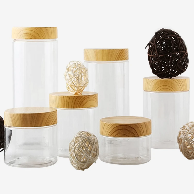 Lid Container Wood Grain Empty Transparen Plastic Bottle Food Grade 100/200/300/500ml Kitchen Storage Jar Can Wholesale
Lid Container Wood Grain Empty Transparen Plastic Bottle Food Grade 100/200/300/500ml Kitchen Storage Jar Can Wholesale