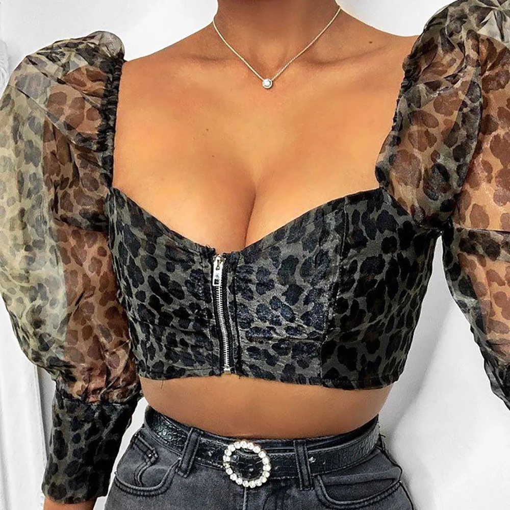 Autumn Women Short Tops Exposed Navel Sexy Leopard-print Mesh Long-sleeved Zipper Cardigan Puff Sleeve Flannel Shirt Streetwear
Autumn Women Short Tops Exposed Navel Sexy Leopard-print Mesh Long-sleeved Zipper Cardigan Puff Sleeve Flannel Shirt Streetwear
