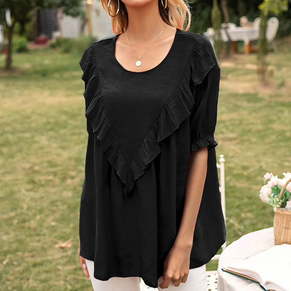 Femme Camisas Shirts Summer Short Y Woman Clothing Blouse Women's Top Elegant Ruffles Loose Sleeve Blouses Blouses Blusas O-Neck
Femme Camisas Shirts Summer Short Y Woman Clothing Blouse Women's Top Elegant Ruffles Loose Sleeve Blouses Blouses Blusas O-Neck