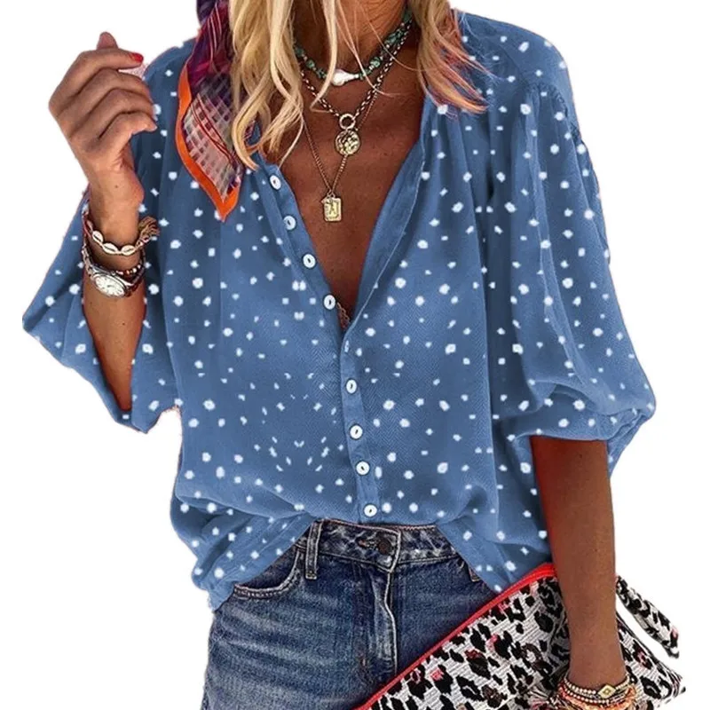 Snow Print Women Shirt Polka Dot Blouses and Shirts Three-quarter Sleeves Women's Oversize V-neck Summer 2021 Blouse Spring New
Snow Print Women Shirt Polka Dot Blouses and Shirts Three-quarter Sleeves Women's Oversize V-neck Summer 2021 Blouse Spring New