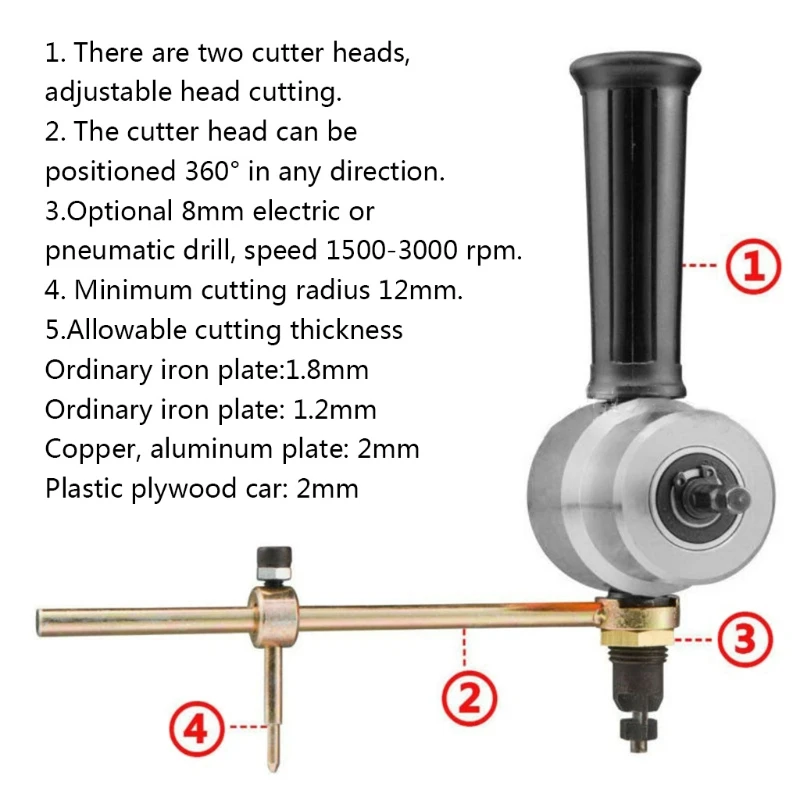 1 Set Double Head Sheet Metal Nibbler Saw Cutter 360 Degree Adjustable Drill Attachment with Extra Punch Free Cutting Tool
1 Set Double Head Sheet Metal Nibbler Saw Cutter 360 Degree Adjustable Drill Attachment with Extra Punch Free Cutting Tool
