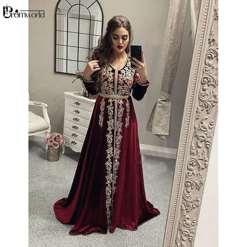 Burgundy Moroccan Caftan Evening Dress Long Sleeve Gold Embroidery Crystal Belt A-Line Formal Dresses 2021 Vestidos Formales
Burgundy Moroccan Caftan Evening Dress Long Sleeve Gold Embroidery Crystal Belt A-Line Formal Dresses 2021 Vestidos Formales