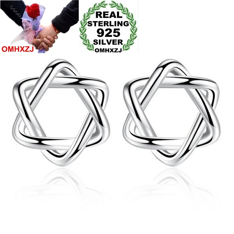 

OMH Wholesale Simple Sweet Fashion OL For Woman Lady Wedding Gift Hexagon Shape Star 925 Sterling Silver Stud Earrings YS369