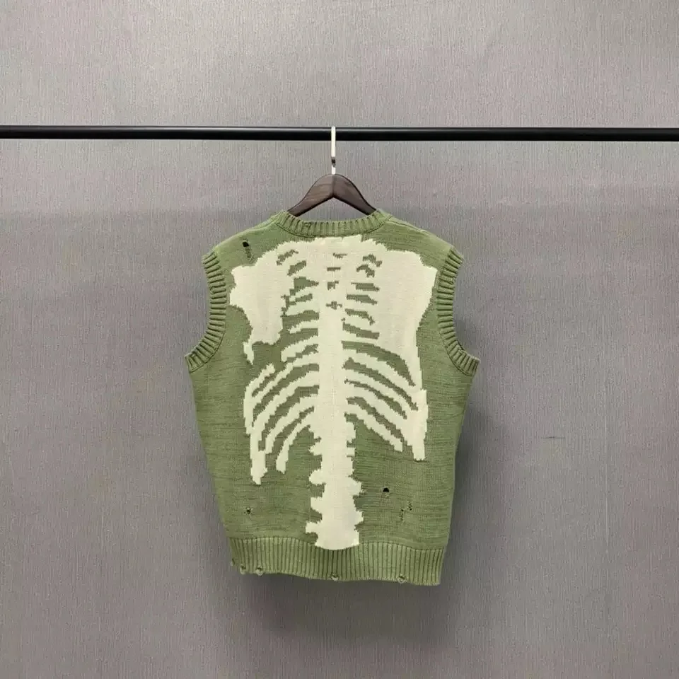 2020 Kapital Skeleton bone Rib Hole Vest Sweater Women Men casual Loose O-Neck Pulllover Sleeveless Vest knitted Sweater
2020 Kapital Skeleton bone Rib Hole Vest Sweater Women Men casual Loose O-Neck Pulllover Sleeveless Vest knitted Sweater
