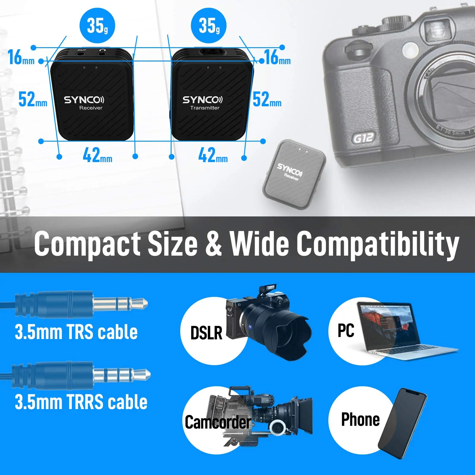 SYNCO G1 Wireless Lavalier Microphone System for PC Smartphone DSLR Camera Mic Receiver Kits Clip-on Lapel Condenser Microphone
SYNCO G1 Wireless Lavalier Microphone System for PC Smartphone DSLR Camera Mic Receiver Kits Clip-on Lapel Condenser Microphone