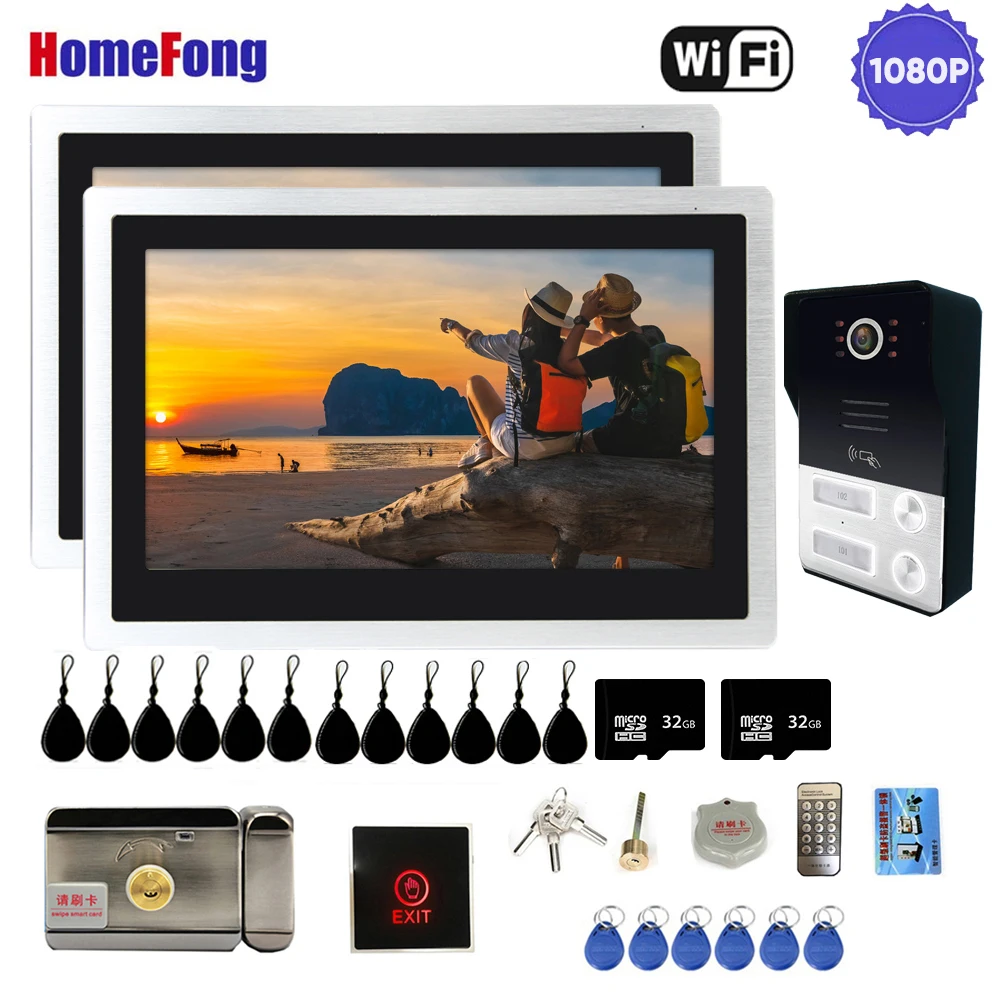 

HomeFong 2 Wifi Apartment Intercom Doorbell Camera with Lock RFID Unlock Record Motion Detect 10'' IP Wireless Video Door Phone