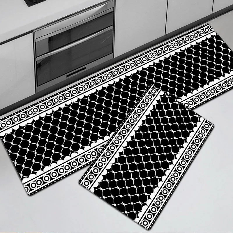 

PVC Kitchen Mat PU Leather Entrance Doormat Bath Rugs Non Slip Floor Mats Modern Plaid Waterproof Oilproof Kitchen Carpet Rugs