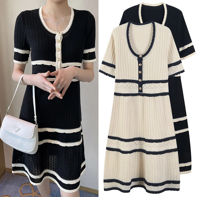 Women's Knitted Dress Loose Casual A line Dresses Short Sleeve O Neck Spring Summer Striped Dress Office Ladies Party Vestidos
Women's Knitted Dress Loose Casual A line Dresses Short Sleeve O Neck Spring Summer Striped Dress Office Ladies Party Vestidos