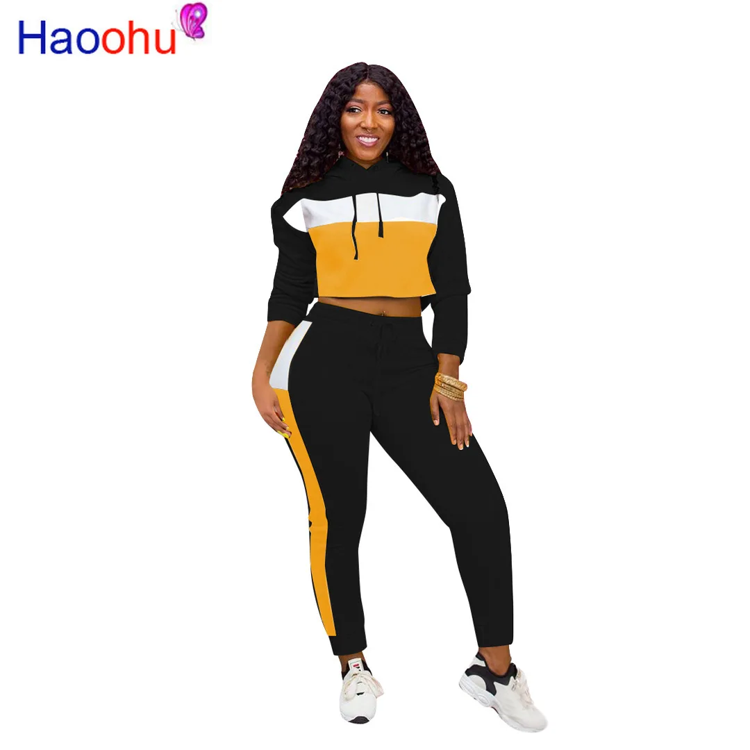 Contrast Color Sporty Two Piece Set Outfit Women Clothes Hooded Long Sleeve Crop Tops + High Waist Trousers Autumn Winter Set
Contrast Color Sporty Two Piece Set Outfit Women Clothes Hooded Long Sleeve Crop Tops + High Waist Trousers Autumn Winter Set
