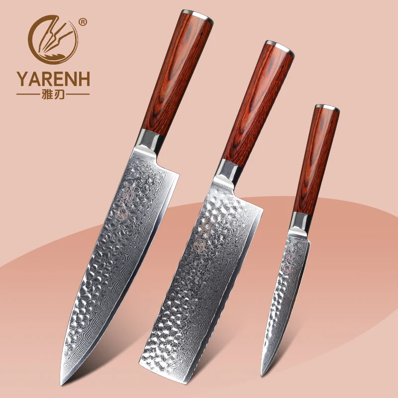YARENH 3 Pcs Chef Knife Set - Damascus Steel Kitchen Knife Sets - Ultra Sharp Chef Nakiri Utility knives Set - Pakka Wood Handle
YARENH 3 Pcs Chef Knife Set - Damascus Steel Kitchen Knife Sets - Ultra Sharp Chef Nakiri Utility knives Set - Pakka Wood Handle