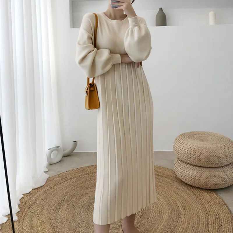2021 Autumn Winter Thicken Long Puff Sleeve Casual Knitting Dress Korean Fashion Solid O-neck Robe Femme Female Pleated Vestidos
2021 Autumn Winter Thicken Long Puff Sleeve Casual Knitting Dress Korean Fashion Solid O-neck Robe Femme Female Pleated Vestidos
