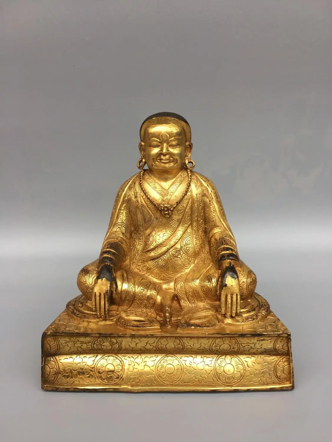 

Home Decor 7"Tibet Buddhism Temple Old Bronze Gilt Tsongkhapa Statue Tibetan trumpet statue Enshrine the Buddha