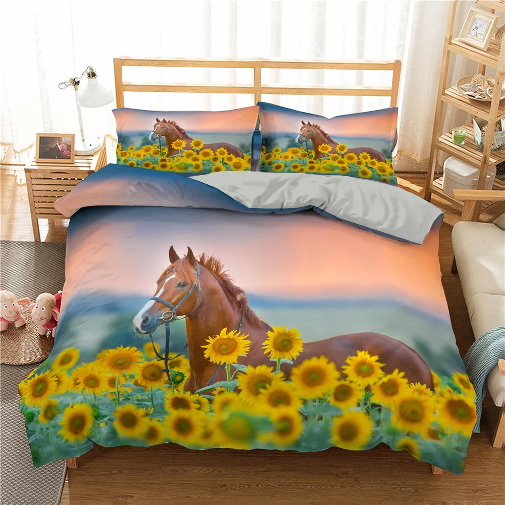 

Homesky 3D Horses Bedding Set Luxury Soft Duvet Cover King Queen Twin Full Comforter Bed Set Pillowcases Bedclothes