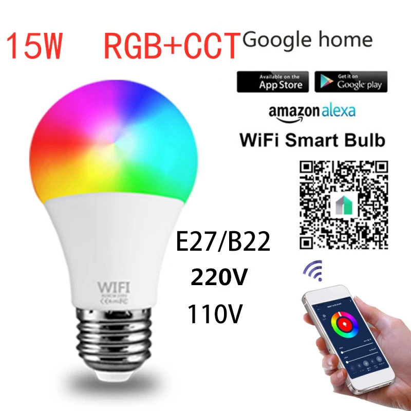 Умсветильник лампочка B22 E27 RGB + CCT с Wi-Fi, 15 Вт, светодиодные смарт-лампы с регулируемой яркостью и функцией таймера, голосовое управление, рабо...
Умсветильник лампочка B22 E27 RGB + CCT с Wi-Fi, 15 Вт, светодиодные смарт-лампы с регулируемой яркостью и функцией таймера, голосовое управление, рабо...