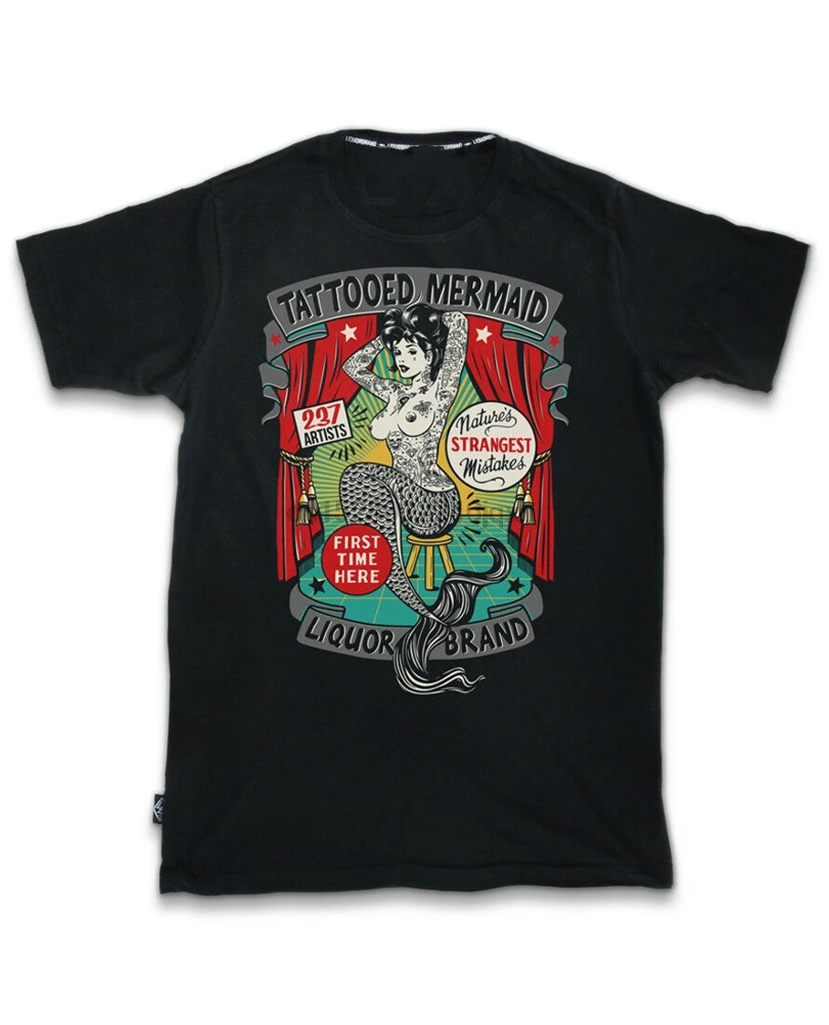 T-Shirt Liquor Brand Nera Biker Moto Rock Tattoo Mermaid Sirena Tatuata Loose Size Top Ajax Tee Shirt |