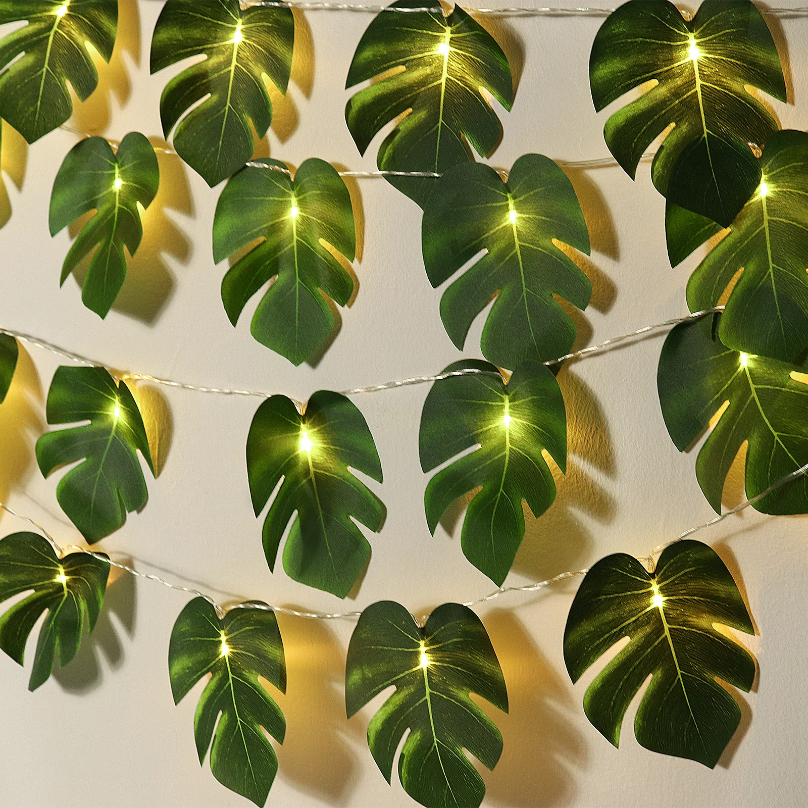Monstera Leaf String Lights 2 Pack, 20 LED Tropical Artificial Rattan Palm Leaves Wall Hanging Vine Leaf, Summer Decoration for 
Monstera Leaf String Lights 2 Pack, 20 LED Tropical Artificial Rattan Palm Leaves Wall Hanging Vine Leaf, Summer Decoration for