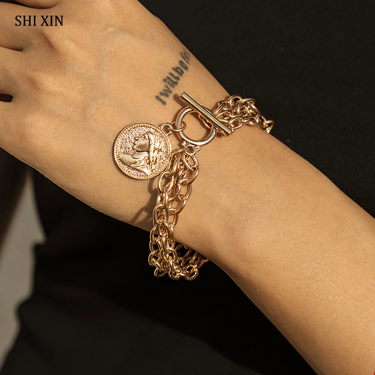 SHIXIN Layered Chains With Portrait Coin Pendant Bracelet for Women Charms Thick Hand Chain Trendy Bracelets Girls Jewelry Gifts
SHIXIN Layered Chains With Portrait Coin Pendant Bracelet for Women Charms Thick Hand Chain Trendy Bracelets Girls Jewelry Gifts