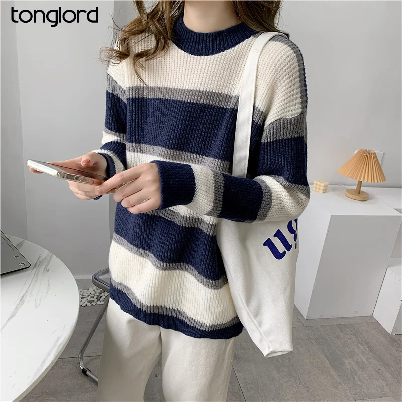 Women Warm Thick Patchwork Sweater Pullovers Autumn Winter Long Sleeve Loose Half Turtleneck Outwear Female Casual Knitted Tops
Women Warm Thick Patchwork Sweater Pullovers Autumn Winter Long Sleeve Loose Half Turtleneck Outwear Female Casual Knitted Tops
