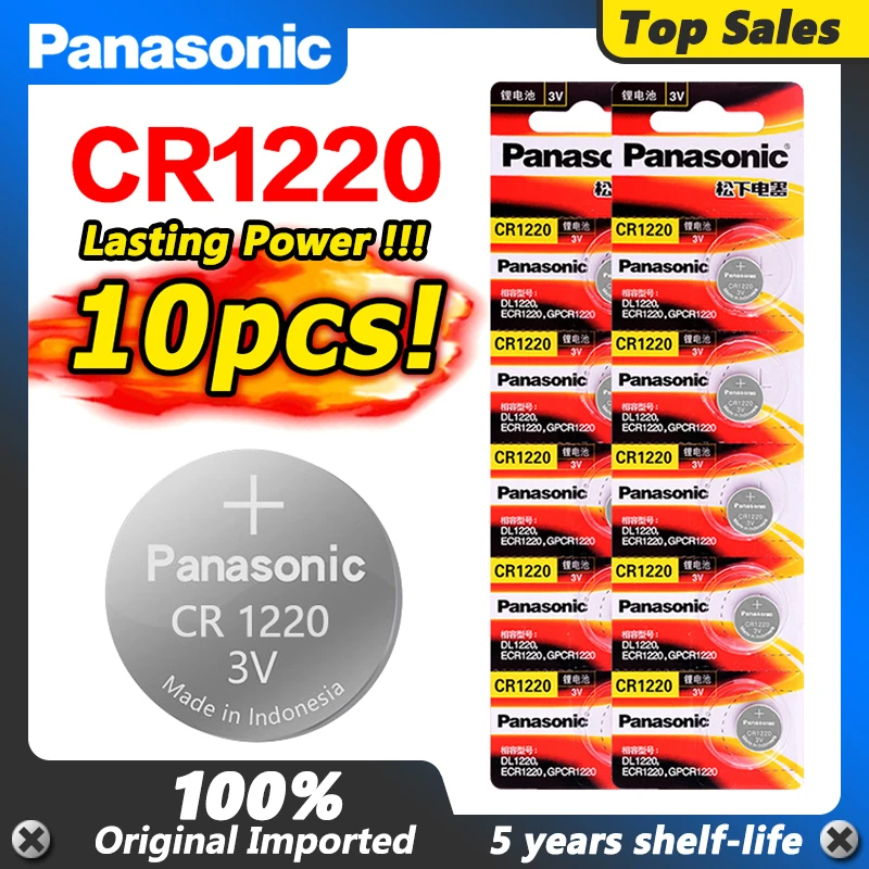 10 шт. Panasonic Coin CR1220 ECR1220 DL1220 LM1220 KL1220 батареи для литиевых монет 3V оригинальная