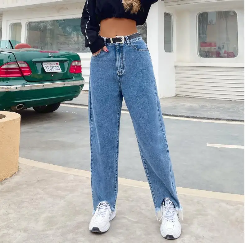 Women Solid Color Jeans, Adults Casual High Waisted Irregular Trousers with Pockets
Women Solid Color Jeans, Adults Casual High Waisted Irregular Trousers with Pockets