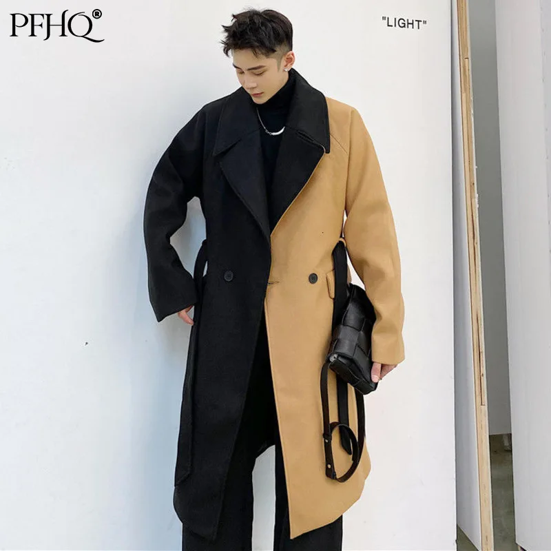 Мужское длинное шерстяное пальто PFHQ, свободное двубортное пальто с отложным воротником и завязками, модель 21E146 в Корейском стиле на осень и ... 
Мужское длинное шерстяное пальто PFHQ, свободное двубортное пальто с отложным воротником и завязками, модель 21E146 в Корейском стиле на осень и ...
