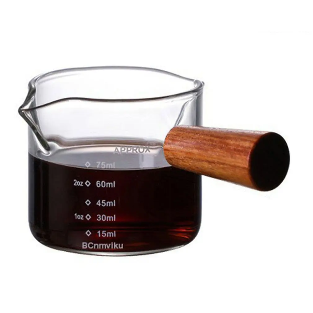 

Espresso Coffee Cup Ounce Cup With Scale And Wooden Handle High Borosilicate Glass Measuring Cup 75ml