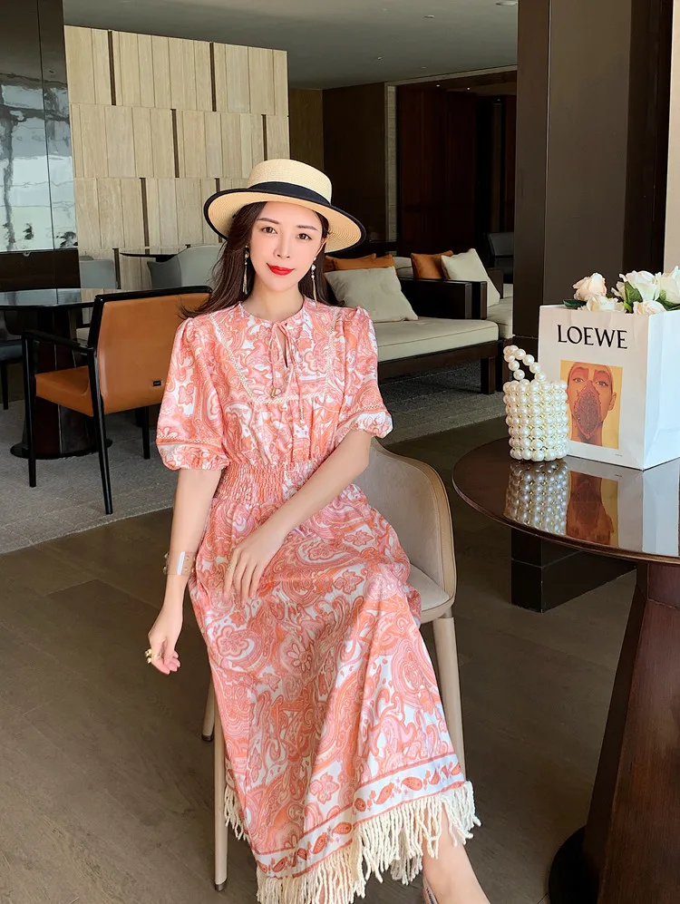2021 Spring Summer Women V Neck Puff Short Sleeve Holiday Long Dress Ladies High Waist Chiffon Print Tassel Vestidos Female
2021 Spring Summer Women V Neck Puff Short Sleeve Holiday Long Dress Ladies High Waist Chiffon Print Tassel Vestidos Female