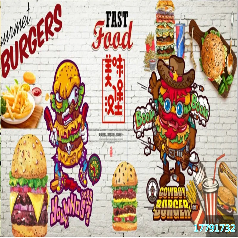 European and American Style Cartoon Hamburger Dining Mural Wallpaper 3D Custom Text Image Can Modify Industrial Decor Wall Paper
European and American Style Cartoon Hamburger Dining Mural Wallpaper 3D Custom Text Image Can Modify Industrial Decor Wall Paper