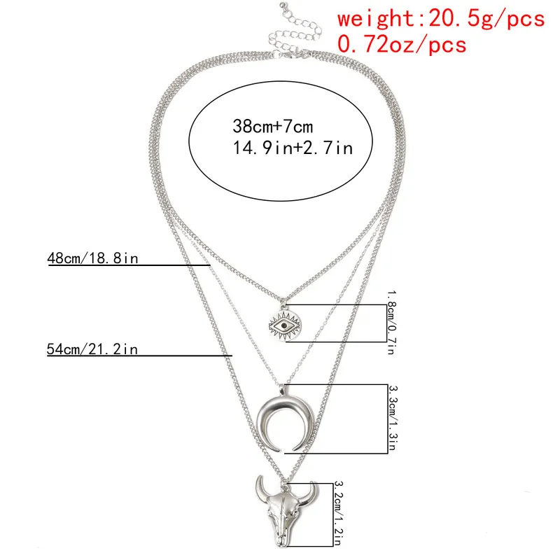 AE-CANFLY Bohemian Layered Eye Bull Head Crescent Pendants Necklace Multi-layer Choker Necklace Chain Creative Necklace Jewelry
AE-CANFLY Bohemian Layered Eye Bull Head Crescent Pendants Necklace Multi-layer Choker Necklace Chain Creative Necklace Jewelry