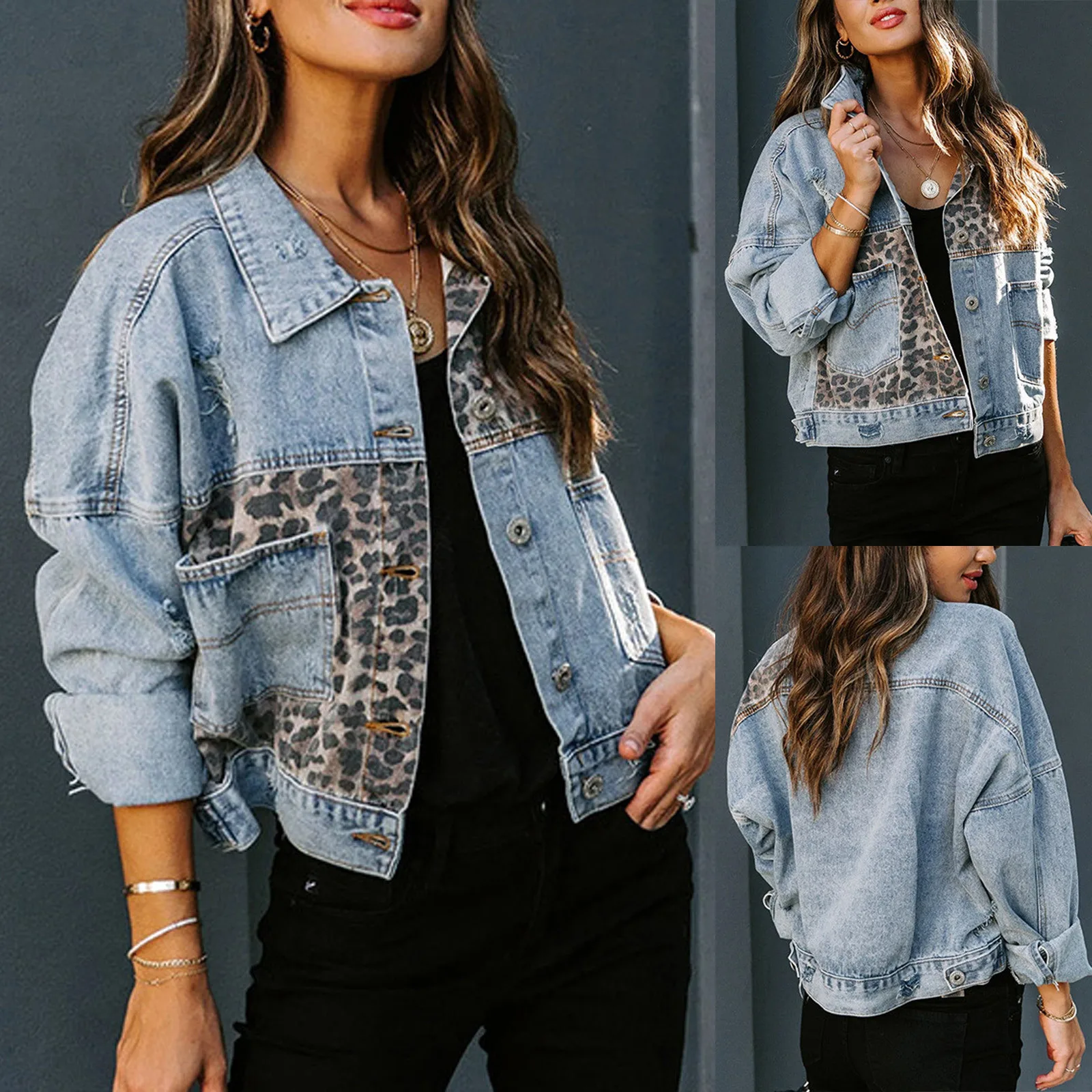 Women Leopard Jean Jacket 2020 Long Sleeves Short Printing Patchwork Coat Autumn Winter Warm Basic Short Female Bomber Coat
Women Leopard Jean Jacket 2020 Long Sleeves Short Printing Patchwork Coat Autumn Winter Warm Basic Short Female Bomber Coat