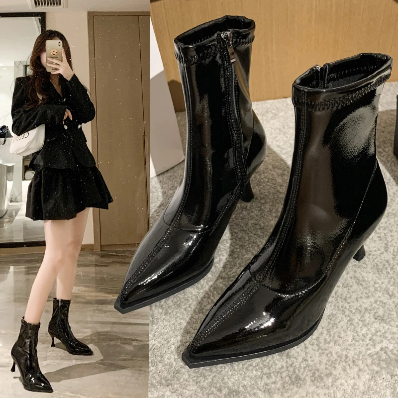Women Ankle Boots Leather Ladies Shoes Pointed Toe Thin Heel Zipper Short Boats Casual High Heel Model Boots Woman Footwear
Women Ankle Boots Leather Ladies Shoes Pointed Toe Thin Heel Zipper Short Boats Casual High Heel Model Boots Woman Footwear