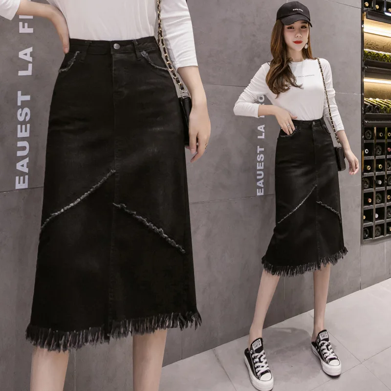 Black Patchwork Jeans Skirt Women 2021 Spring Autumn Fashion High Waist Tassel Denim Skirt Lady Causal A-Line Knee-Length Skirt
Black Patchwork Jeans Skirt Women 2021 Spring Autumn Fashion High Waist Tassel Denim Skirt Lady Causal A-Line Knee-Length Skirt