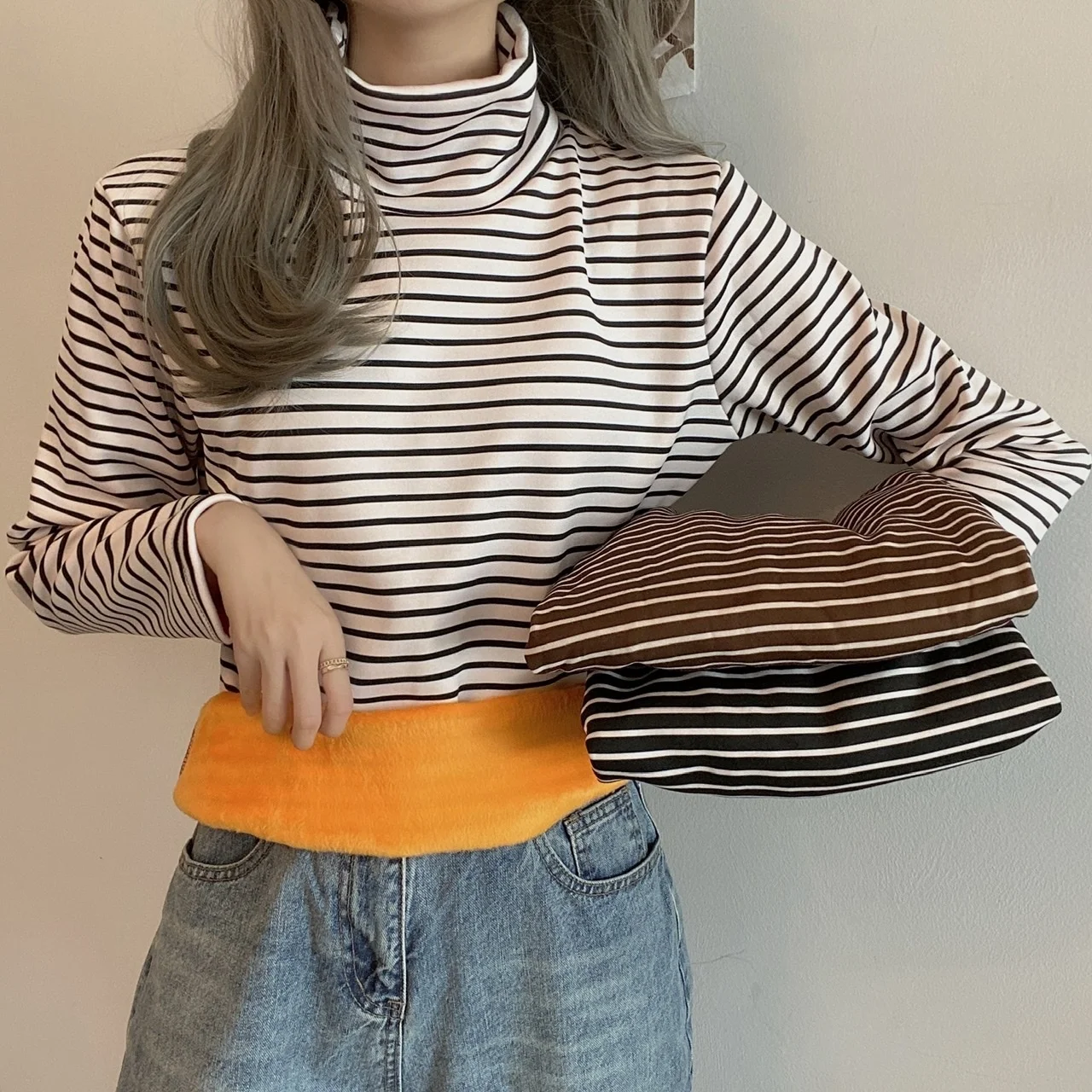 Thickened Plush Stripe with Bottom Shirt Women's Autumn Winter 2021 Large Women's High Neck Long Sleeve Warm Top Rac
Thickened Plush Stripe with Bottom Shirt Women's Autumn Winter 2021 Large Women's High Neck Long Sleeve Warm Top Rac