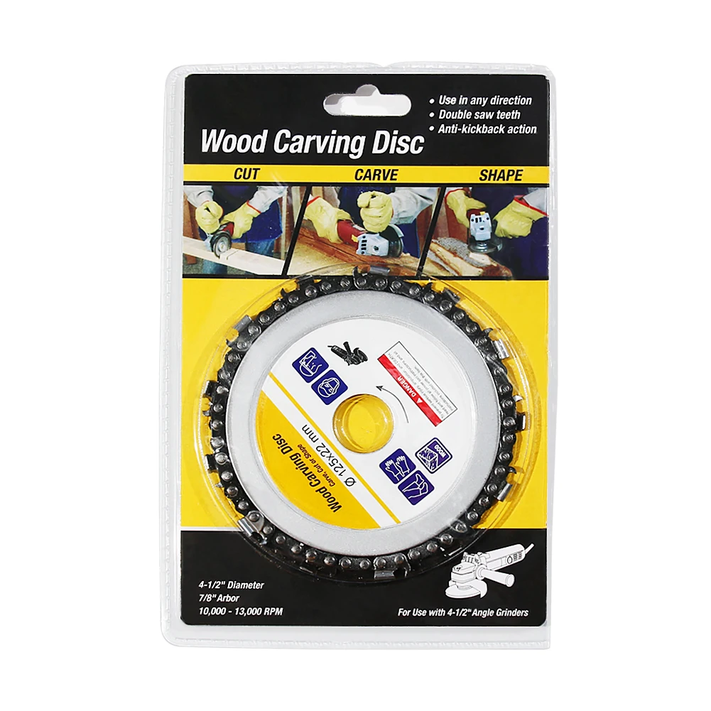 3PCS 5 Inch Grinder Chain Disc Wood Carving Disc Circular Saw Blade For Angle Grinder Woodworking Yellow Packing Wooking Tool 
3PCS 5 Inch Grinder Chain Disc Wood Carving Disc Circular Saw Blade For Angle Grinder Woodworking Yellow Packing Wooking Tool