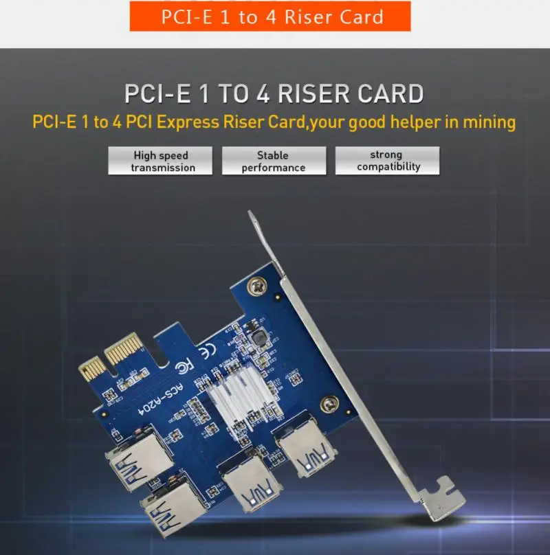 PCI-E To PCI-E Adapter 1 Turn 4 PCI-Express Slot 1x To 16x USB 3.0 Mining Special Riser Card PCIe Converter For BTC Miner Hot 
PCI-E To PCI-E Adapter 1 Turn 4 PCI-Express Slot 1x To 16x USB 3.0 Mining Special Riser Card PCIe Converter For BTC Miner Hot
