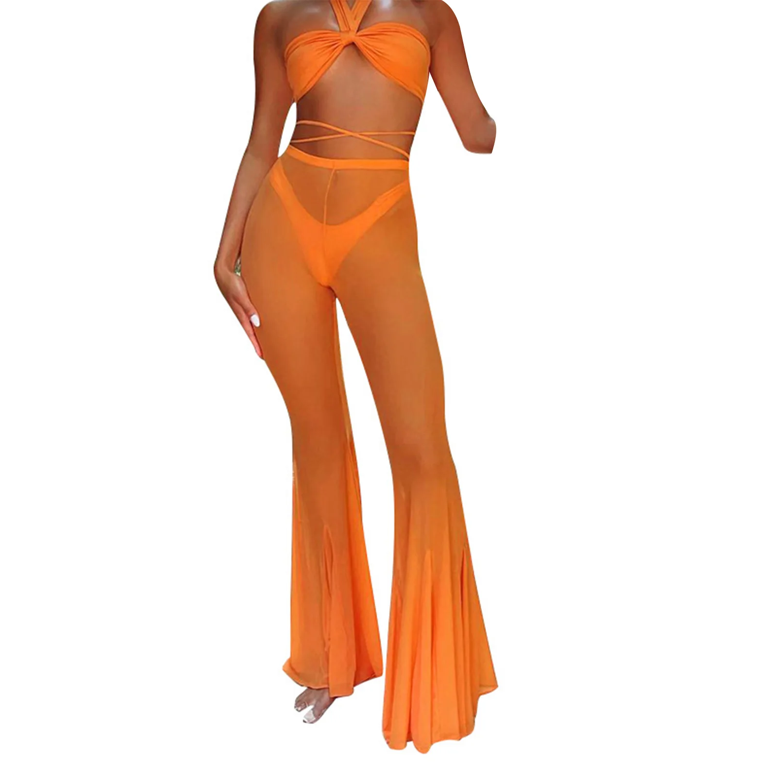 Women Summer Flared Trousers Solid Color Sheer Elastic High-Waist Bell-Bottomed Pants for Girls Orange 2021 New Style
Women Summer Flared Trousers Solid Color Sheer Elastic High-Waist Bell-Bottomed Pants for Girls Orange 2021 New Style