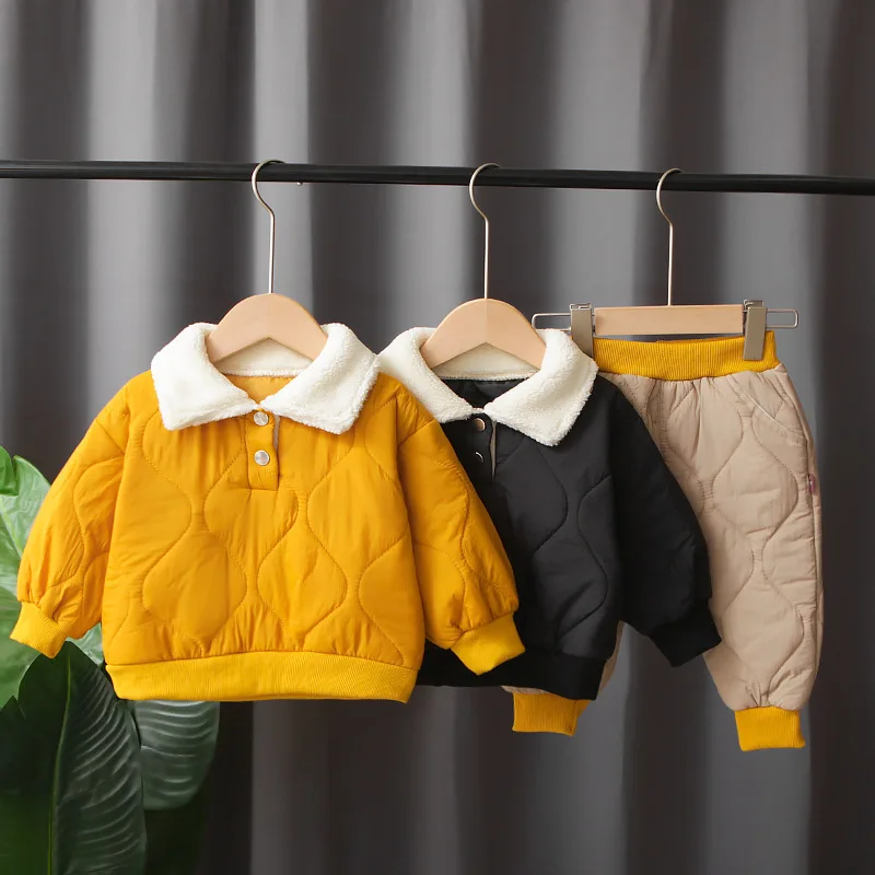 Boys’solid Color Warm Sweater Suit Children’s Lapel Sweater Plus Cashmere Sweater Winter Coat Cotton Two-piece Suit
Boys’solid Color Warm Sweater Suit Children’s Lapel Sweater Plus Cashmere Sweater Winter Coat Cotton Two-piece Suit