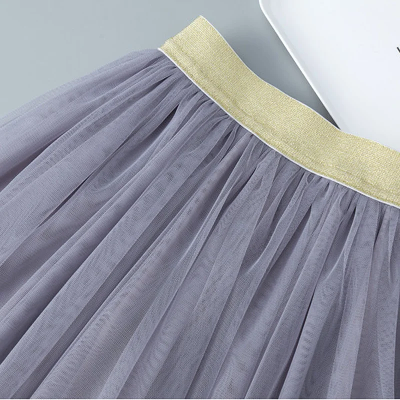 Новая юбка для девочек 2020 модная бальная однотонная сетчатая танцевальная