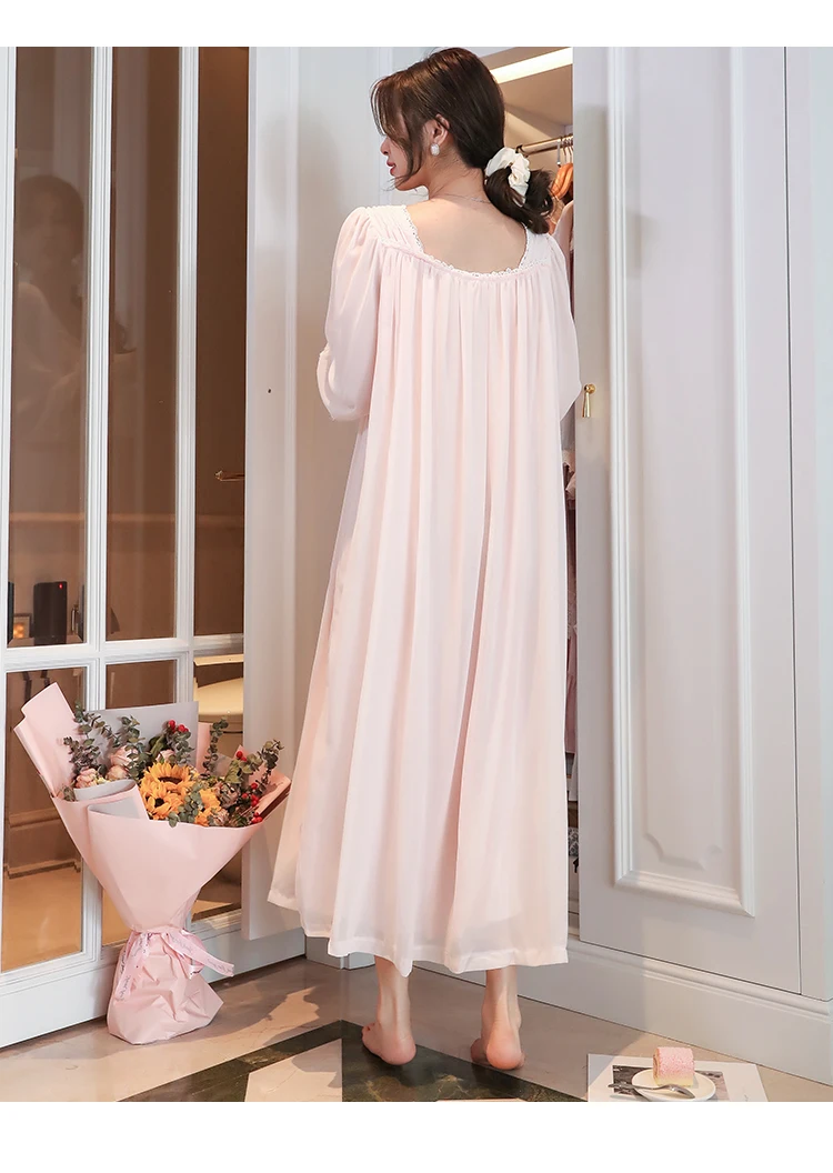 Nightdress for Women Spring/Autumn 2021 Long Sleeve Square-Neck and Mid-Calf Nightgown Modal Mesh Lace Stitching Sleeping Dress
Nightdress for Women Spring/Autumn 2021 Long Sleeve Square-Neck and Mid-Calf Nightgown Modal Mesh Lace Stitching Sleeping Dress