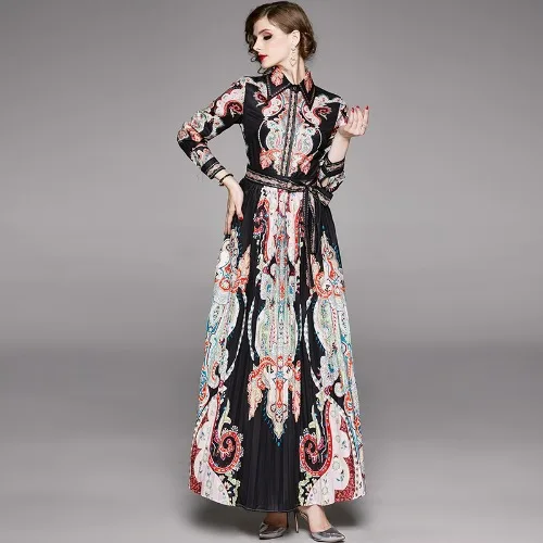 Lady Royal Printed Runway Fashion Vintage Long Maxi Shirt Dress Women Long Sleeve Single Breasted Sashes Pleated Dresses Vestido
Lady Royal Printed Runway Fashion Vintage Long Maxi Shirt Dress Women Long Sleeve Single Breasted Sashes Pleated Dresses Vestido