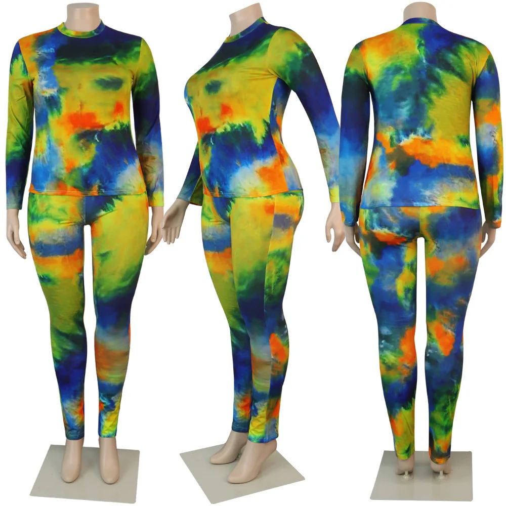 Plus Size Women Printed Outfits Spring Autumn 2020 New Arrivals T Shirt with Long Sleeves + Skinny Pants Tie-dye Real Image
Plus Size Women Printed Outfits Spring Autumn 2020 New Arrivals T Shirt with Long Sleeves + Skinny Pants Tie-dye Real Image