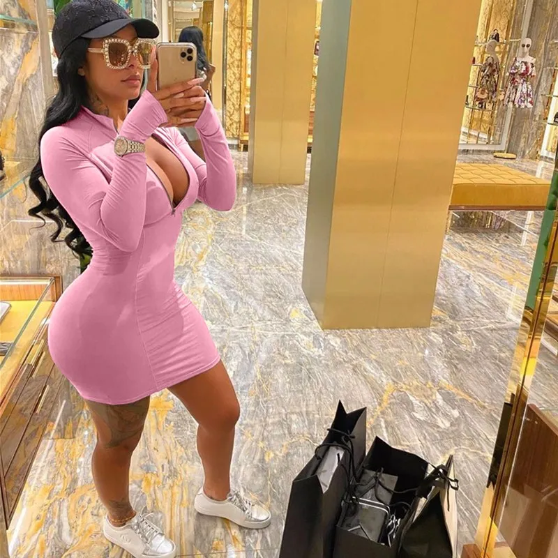 Women Solid Zip Up Turtleneck Long Sleeve Bodycon Mini Dress Autumn Sexy Pink Black Slim Skinny Package Hip Dresses Streetwear
Women Solid Zip Up Turtleneck Long Sleeve Bodycon Mini Dress Autumn Sexy Pink Black Slim Skinny Package Hip Dresses Streetwear