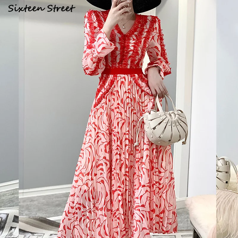 NEW Autumn Pleated Maxi Dress for Woman V-neck Runway Party Dresses Ladies Lace Patchwork Clothing Woman Vestidos Lantern Sleeve
NEW Autumn Pleated Maxi Dress for Woman V-neck Runway Party Dresses Ladies Lace Patchwork Clothing Woman Vestidos Lantern Sleeve